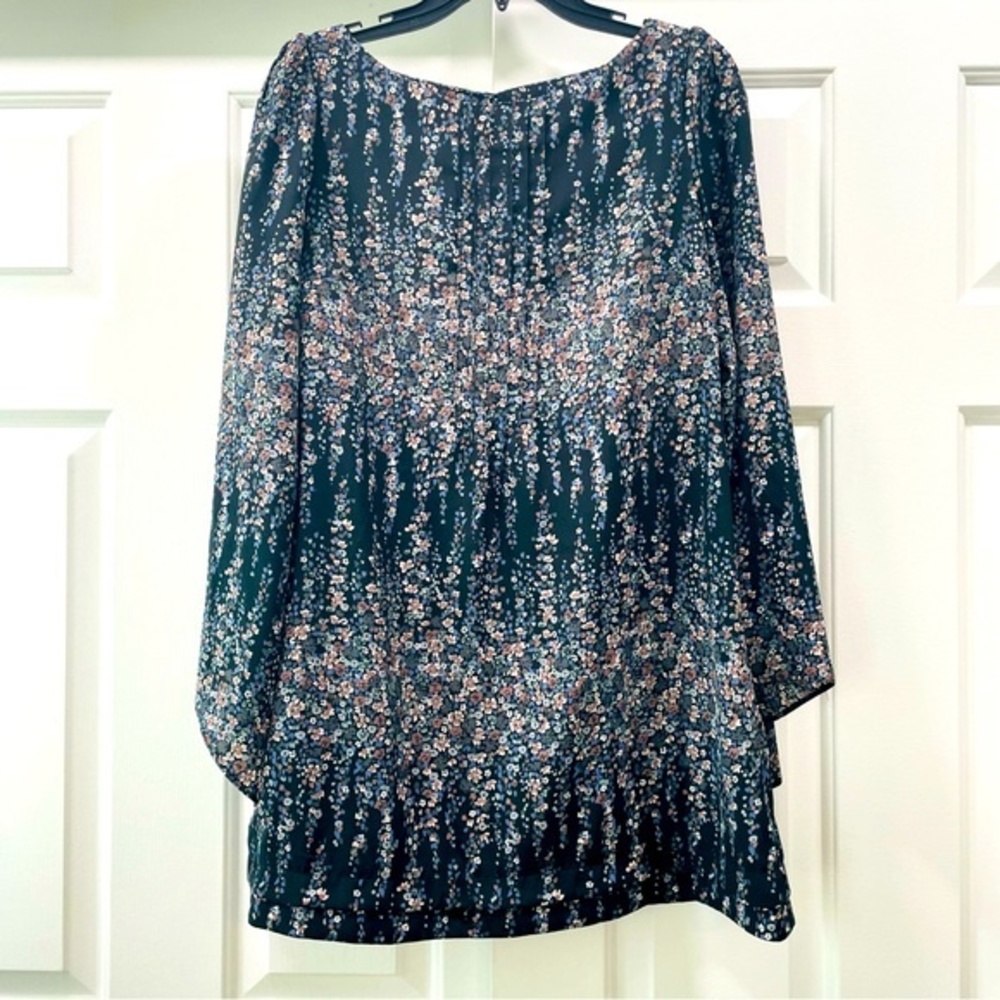 Topshop Black Ditsy Floral Bell Sleeve Mini Dress Size 6